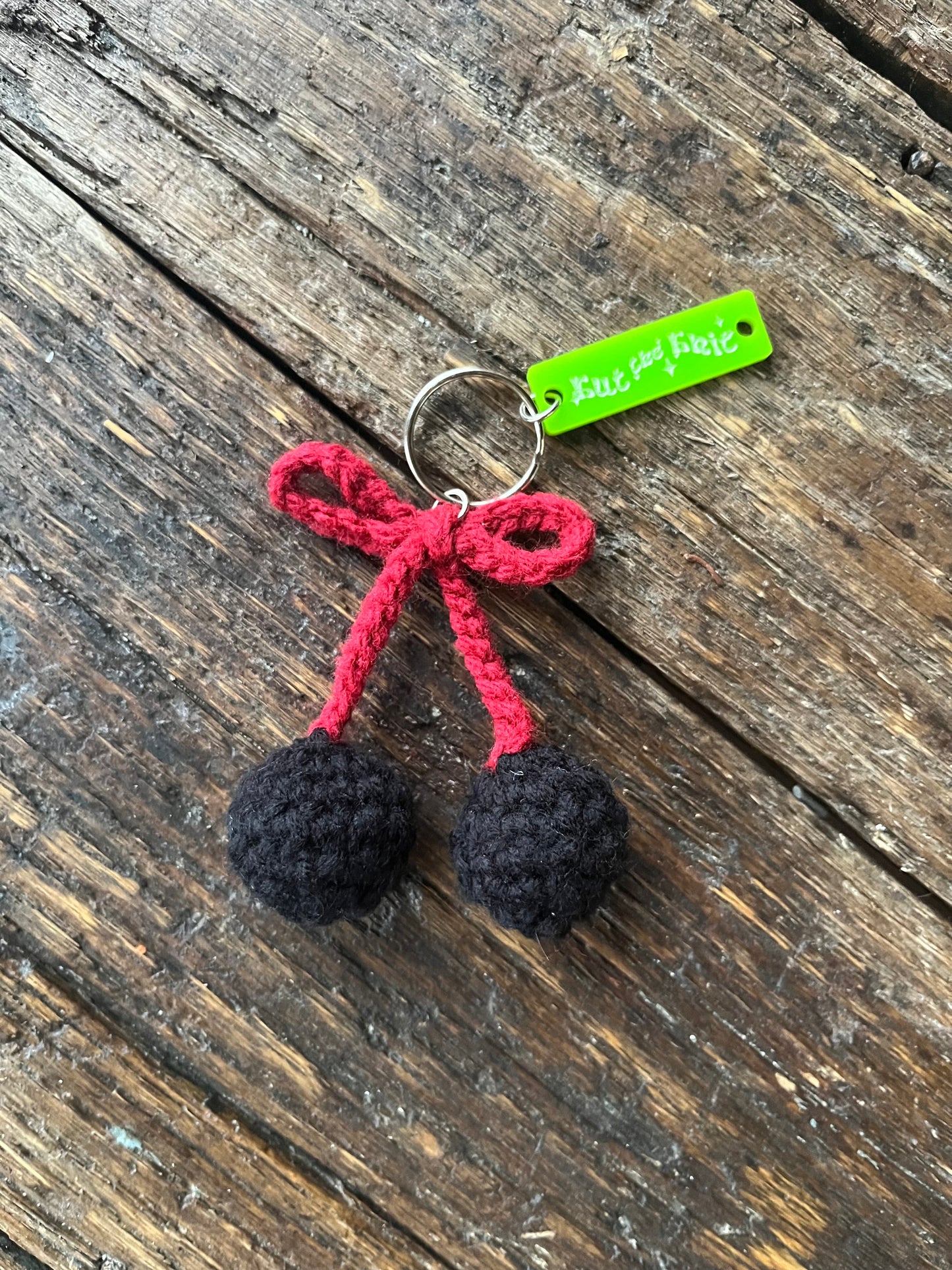 Crochet Bow Cherries bag charm (Made to Order)