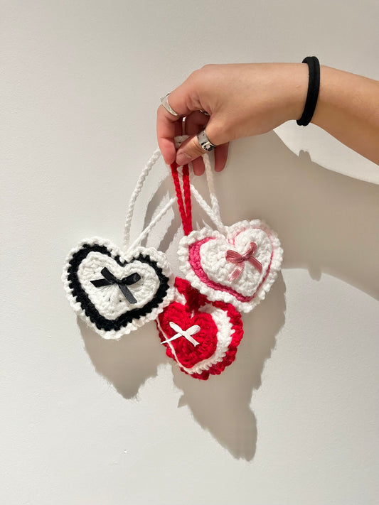 Crochet coquette heart pouch bag charm