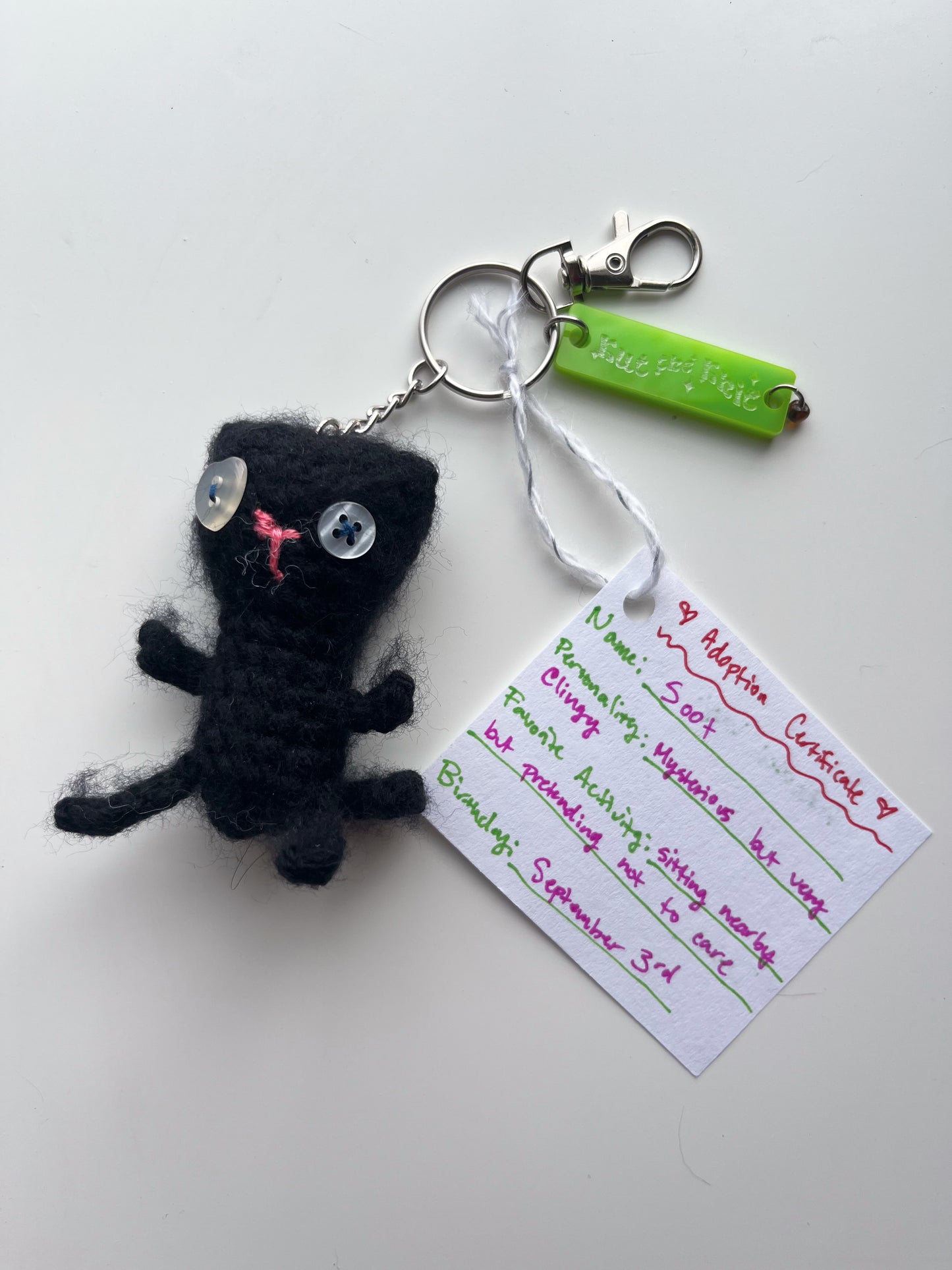 Crochet Alleycat Bag Charm - Soot