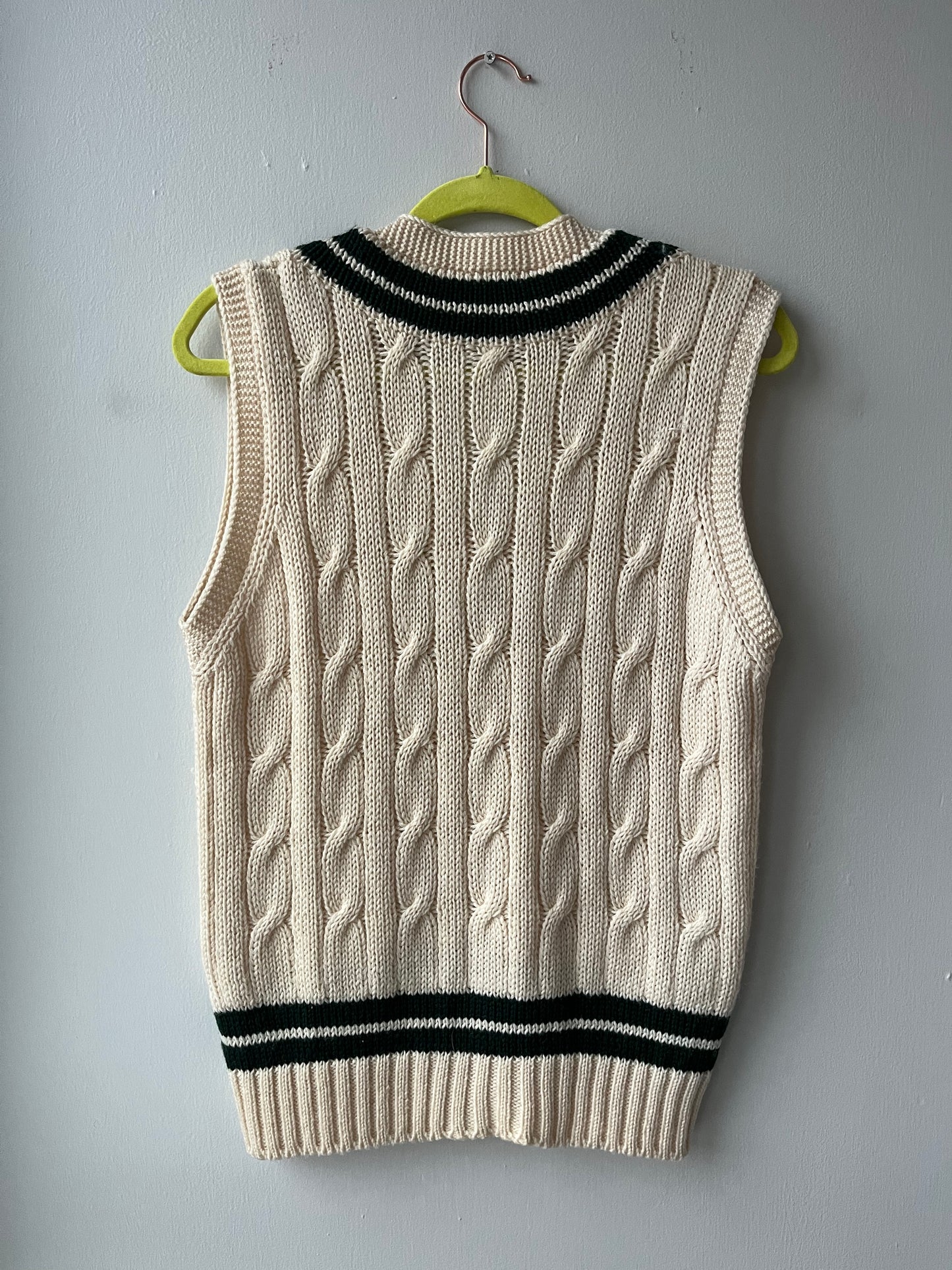 VINTAGE | So High School Sweater Vest - Parchment Beige/Turf green