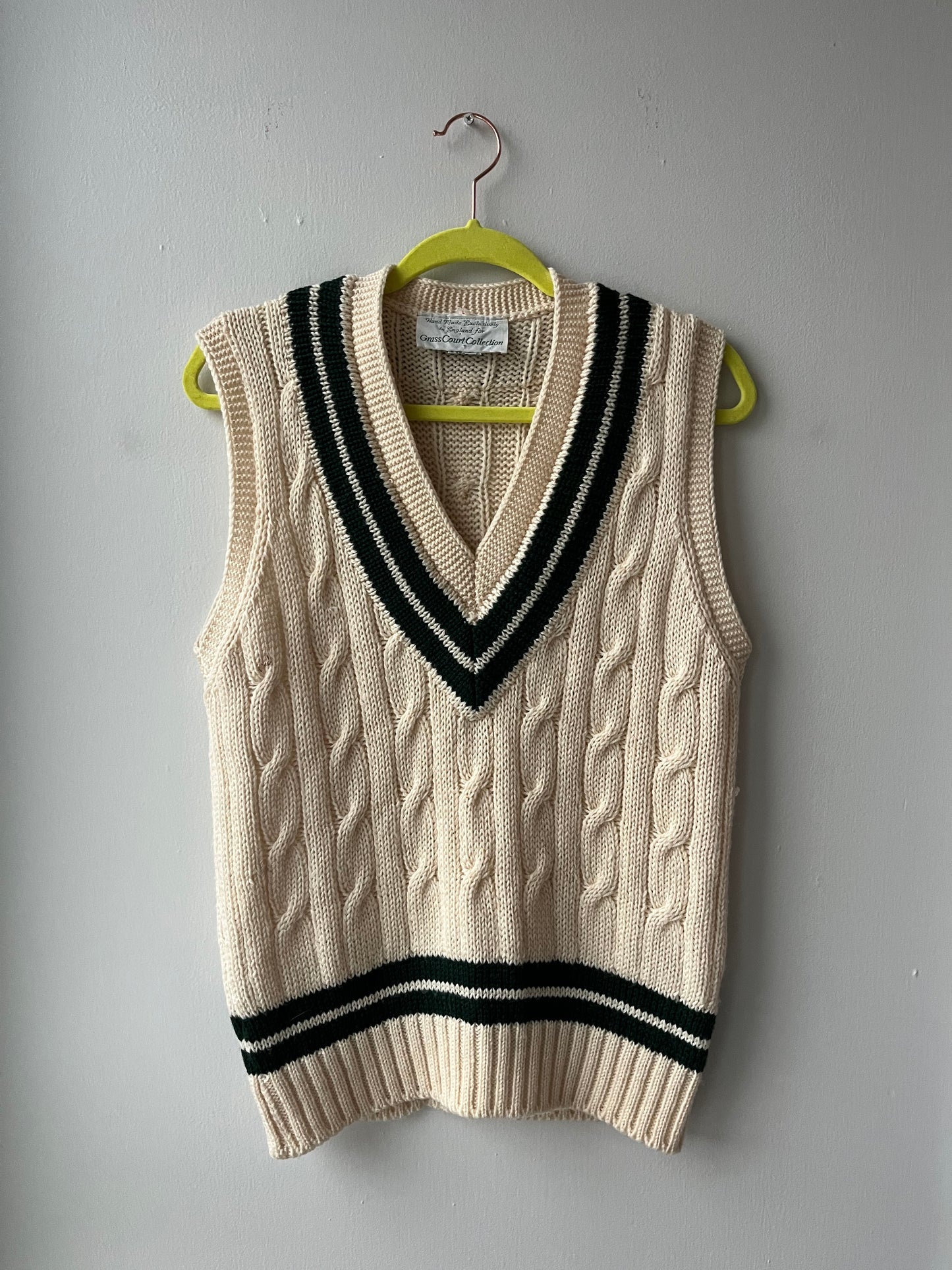 VINTAGE | So High School Sweater Vest - Parchment Beige/Turf green