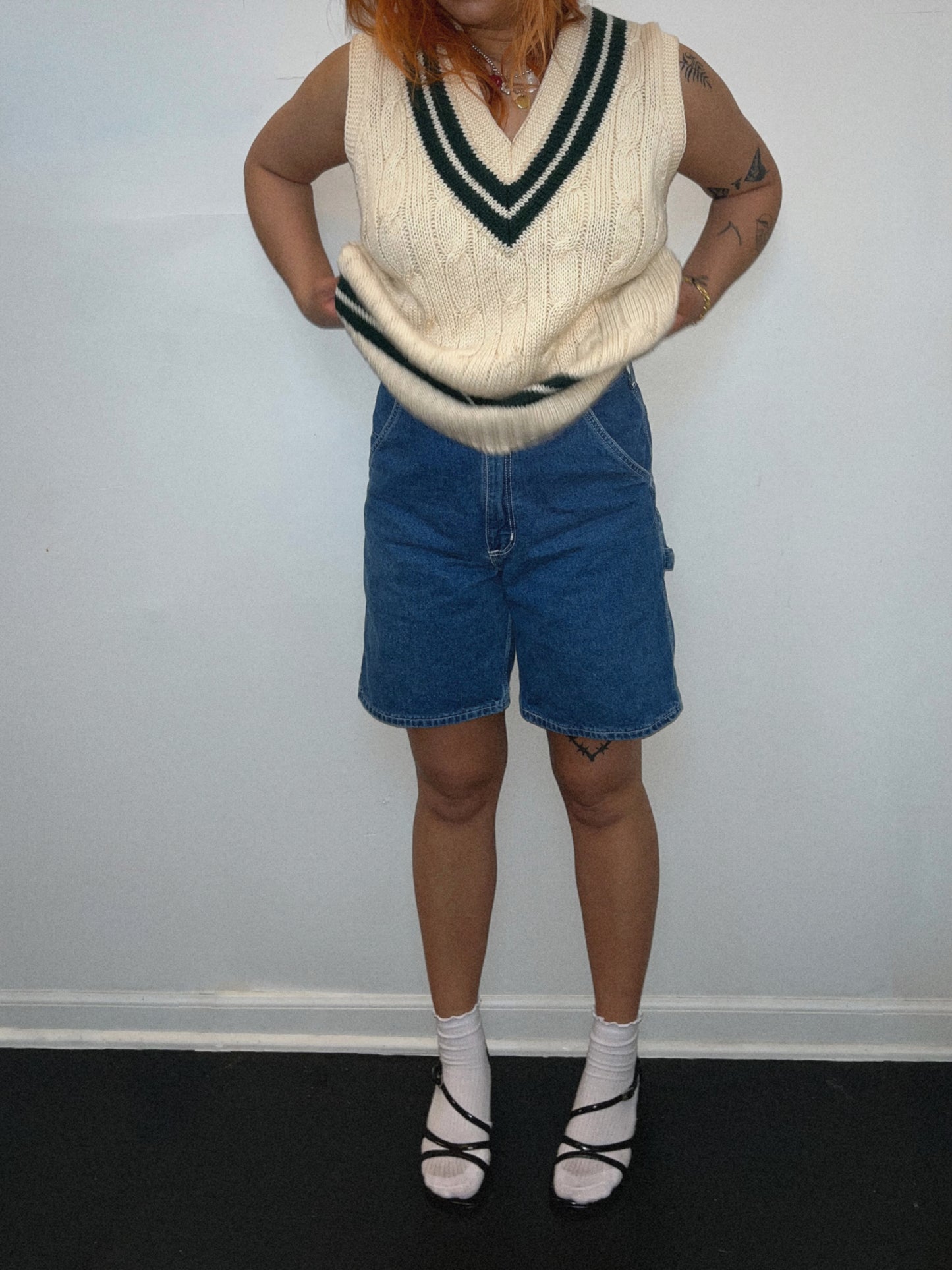 VINTAGE | So High School Sweater Vest - Parchment Beige/Turf green